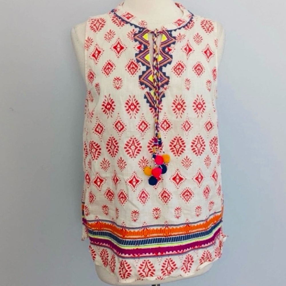 ARTISAN NY Linen Embroidered🤹Multicolored Tank